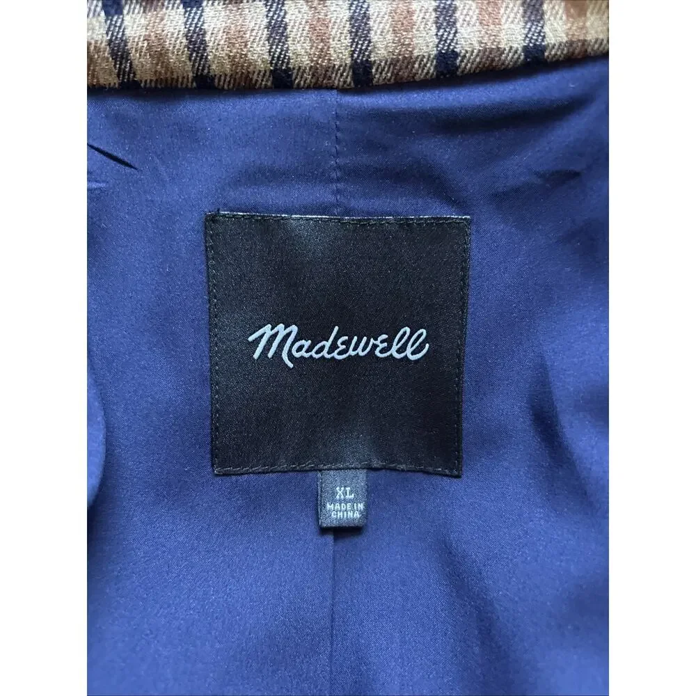 Madewell Caldwell Double Breasted Blazer Women XL Brown Plaid Oversized Academia